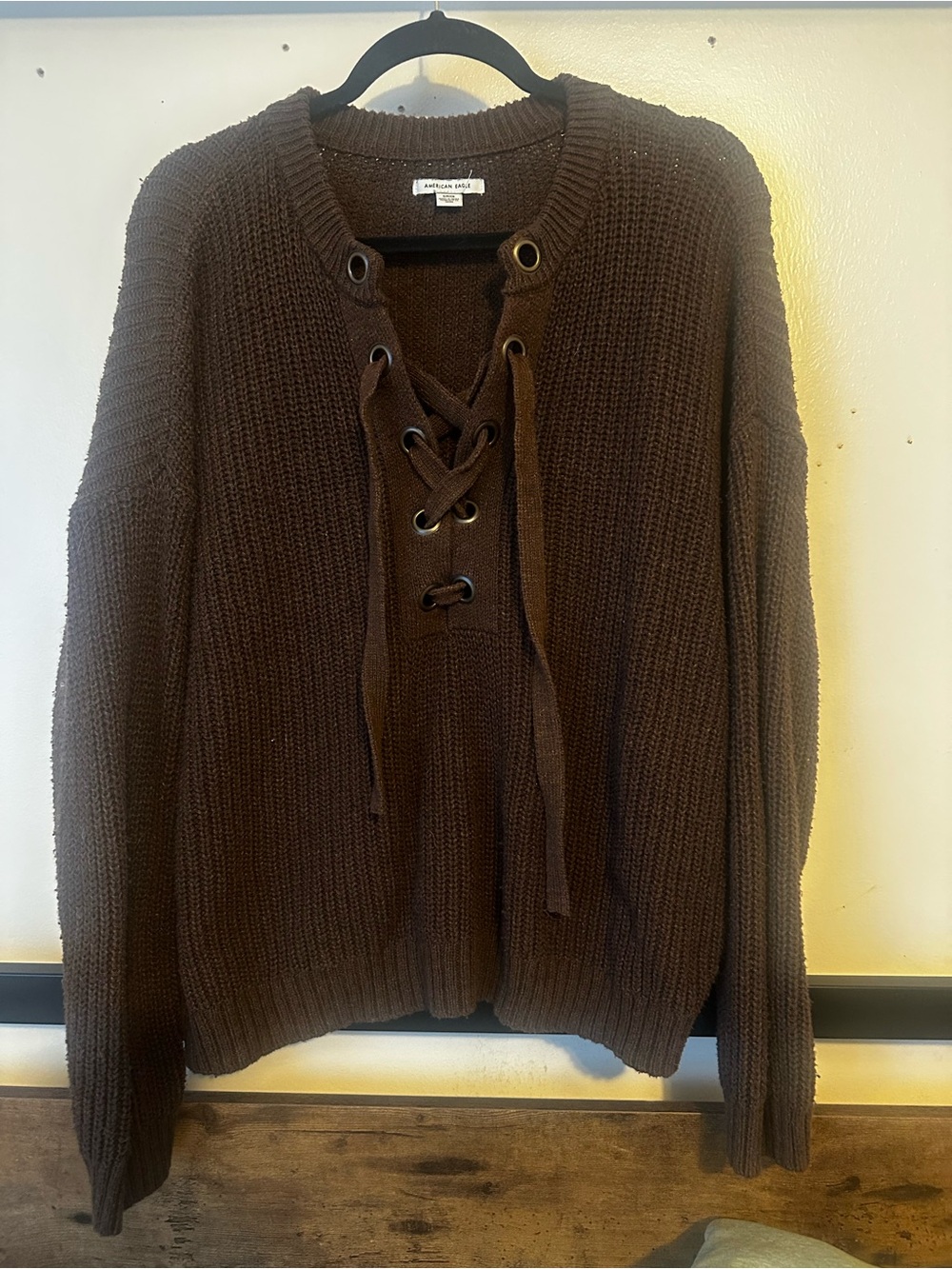 American eagle Lace-Up oversized Sweater in Dark Brown